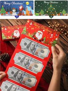 6/3/1pc Christmas Cash Red Envelope And Gift Card Set, Christmas Gift Box, Suitable For Christmas Party Gift Supplies, 10 Slot Red Envelopes With Santa Claus, Christmas Tree, Snowman Patterns, Surprise Christmas Gift Card Clip, Holiday Party Gift Box