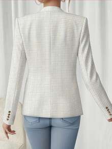 HOMEYEE Textured Plaid Lapel Collar Long Sleeve Casual Elegant Business Office Blazer Jacket, Autumn/Winter - White - View 2