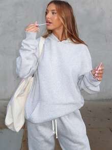 Damen Lässig 2-teiliges Trainingsanzug Set - Kapuzensweatshirt und Jogginghose Lässig outfit, geeignet für Herbst/Winter - Grau - Übersicht 7