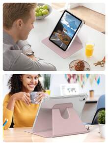适用于 iPad 的 360° 旋转保护套，带笔槽，防震，自动唤醒/睡眠，可调节观看角度 - 粉色 - 粉色 - 查看 9