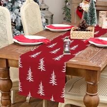 1pc White Tree Red Christmas Table Runner, Seasonal Winter Red Christmas Tablecloth, Suitable For Farmhouse Indoor Kitchen Dining Table Holiday Decor, Home Party Decoration - Red - View 8
