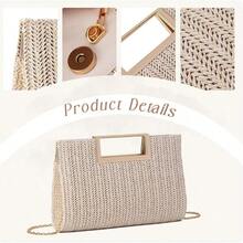 Straw Clutch Top Handbags Raffia Bag Purse Woven Tote CrossBag Women Beach Summer Travel 2025 - 白色 - 查看 3