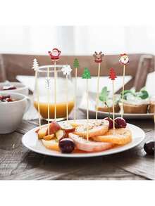 200/100/50/20/10pcs Christmas Bamboo Skewer Set, Includes Christmas Tree, Snowflake, Santa Claus, Reindeer, Snowman, Fruit Fork, Christmas Tree Decor, Appetizer Toothpick, Suitable For Birthday Party, Thanksgiving, Christmas Decoration, New Year Gift - Multicolor - View 8