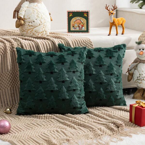 2pcs Christmas Tree Quilted Plush Pillow Covers, Square Pillow Shams With Christmas Decor, Suitable For Home Decoration, Living Room, Sofa, All Seasons