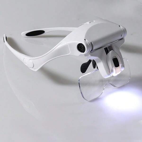 1pc Illuminated Head Magnifier Glass - With LED Lights, 5 Detachable Lenses (1X, 1.5X, 2X, 2.5X, 3.5X), Enhances Visibility - Great For Crafts, Cross-Stitch, Hobbies, Reading And Inspection Tasks
