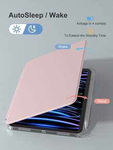 Funda giratoria compatible con iPad de 5.ª/6.ª/7.ª/8.ª/9.ª/10.ª/11.ª generación, Mini 6.ª/7.ª generación, Air 1.ª/2.ª/3.ª/4.ª/5.ª/11 pulgadas (M2)/11 pulgadas (M3)/13 pulgadas (M2)/13 pulgadas (M3) generación, Pro 12.9 pulgadas (3.ª/4.ª/5.ª/6.ª generación) con soporte incorporado para Apple Pencil, rotación de 360 grados, funda protectora de pie, tapa trasera transparente, activación/suspensión automática - Transparente acrílico y rosa