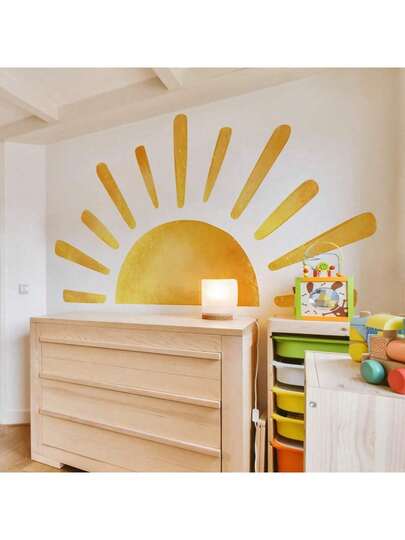 1pc Bright Rising Sun Wall Stickers,Waterproof Decal Stickers,PVC Stickers,Easy To Paste And Remove, Contemporary Style, For Home Decoration,Bathroom Decoration,Room Stuff,Living Room Decor,Dining Room, Kids Room, Study Room Decor