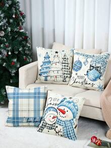 4pcs/Set Linen Christmas Pillow Cover, 45*45cm Christmas Snowman Pattern Cushion Cover, Christmas Decorations For Home, Merry Christmas Pillowcases, Christmas Sofa Cover, Pillow Case, Christmas Ornaments, Bedroom Decor, Living Room Decor, Home Decor, Chair Decor, Sofa Decor, Couch Decor, Bed Decor, Christmas Decor, Christmas Supplies, Xmas Gifts, Christmas Gifts, 2026 New Year Decor