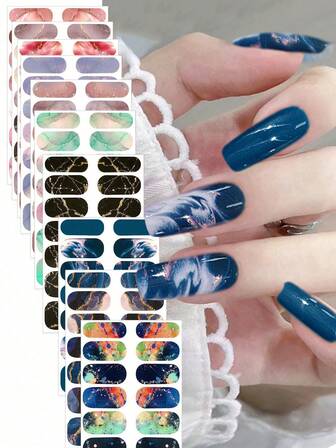 10 hojas de pegatinas de uñas con estampado de mármol - Juego de pegatinas adhesivas de cobertura total para mujeres y niñas, tiras de esmalte de uñas desechables de cobertura completa, accesorios esenciales de arte de uñas DIY