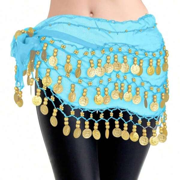 1 pièce Jupe taille en tissu métallique multicolore pour femme, danse du ventre décorative, positionnement légèrement convenant pour une représentation sur scène, cadeau de Noël pour les amis