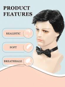 Modische kurze geschichtete strukturierte Herrenperücke mit Pony, natürliches Schwarz, geeignet für täglichen Halloweenkostümgebrauch