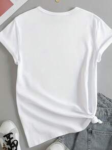 Cool Mom Club, Funny Mom Print T-Shirts, Plus Size T-Shirts, Cotton Women's Tops, Women's Casual Shirts, Women's Casual Shirts, Women's T-Shirts, Women's Fall Clothing, Top - 白色 - 查看 3