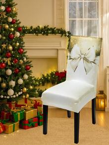 1 Stück Weihnachtsstuhlbezug, Schleifendesign Stuhlrückenbezug, Weihnachts-Esszimmersitzbezug, Vollsitzkissenschutz, Weihnachtsdekoration, Heimdekoration, Innen-/Außendekoration, Fröhliche Weihnachten, Weihnachtsparty Geschenk, waschbare Stuhlbezüge für Zuhause, Küche, Wohnzimmer, Hotel