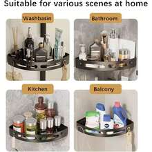 1 pieza/2 piezas/3 piezas Estante de ducha de esquina, Estante de almacenamiento de baño negro, de gran capacidad montado en la pared, sin necesidad de perforar, Estante de champú montado en la pared, Toallero de baño montado en la pared, Soporte triangular montado en la pared, Estante de almacenamiento de baño autoadhesivo, Estante de almacenamiento de ducha