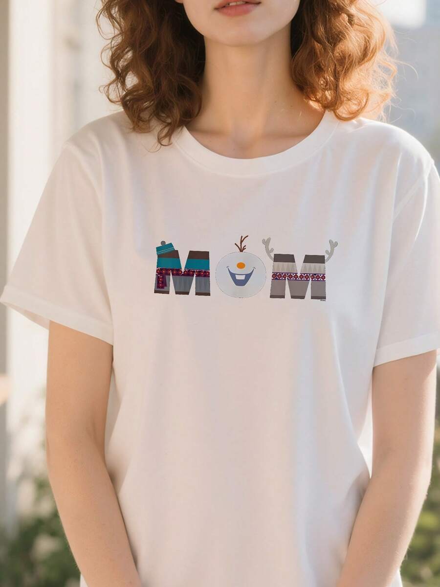Frozen-Olaf-Sven-Kristoff-Mother's-Day-Birthday-Mom-T-Shirt - 白色 - 查看 1