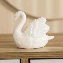 1pc Black & White Swan Ceramic Ornament, Creative Animal Decor For Living Room, Study - Multicolor - View 9