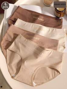 4Pcs Women's Comfortable Mid-Waist Merrily Solid Color Panties - 彩色 - 查看 1
