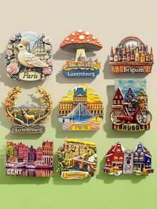 1 pieza Imán de nevera con diseño de Francia, Bélgica y Luxemburgo, recuerdo de viaje y decoración del hogar
