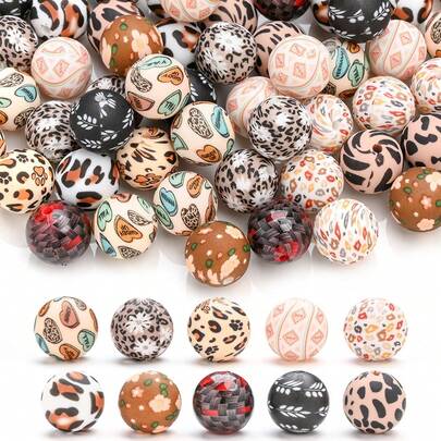 10 piezas de cuentas de silicona con estampado de leopardo de color café otoño/invierno de 15mm, accesorios para hacer joyas DIY para llaveros, collares, pulseras, cuentas de silicona
