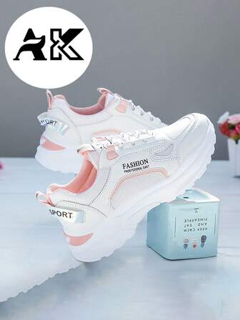 Breathable Mesh Chunky Sneakers For Women, Casual Student Sports Shoes, Lace-Up Athletic Sporty Style