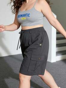 Pantalones cortos holgados con múltiples bolsillos y cintura elástica para mujer de talla grande Pantalones Cortos de Mujer - Gris Oscuro - Ver 5