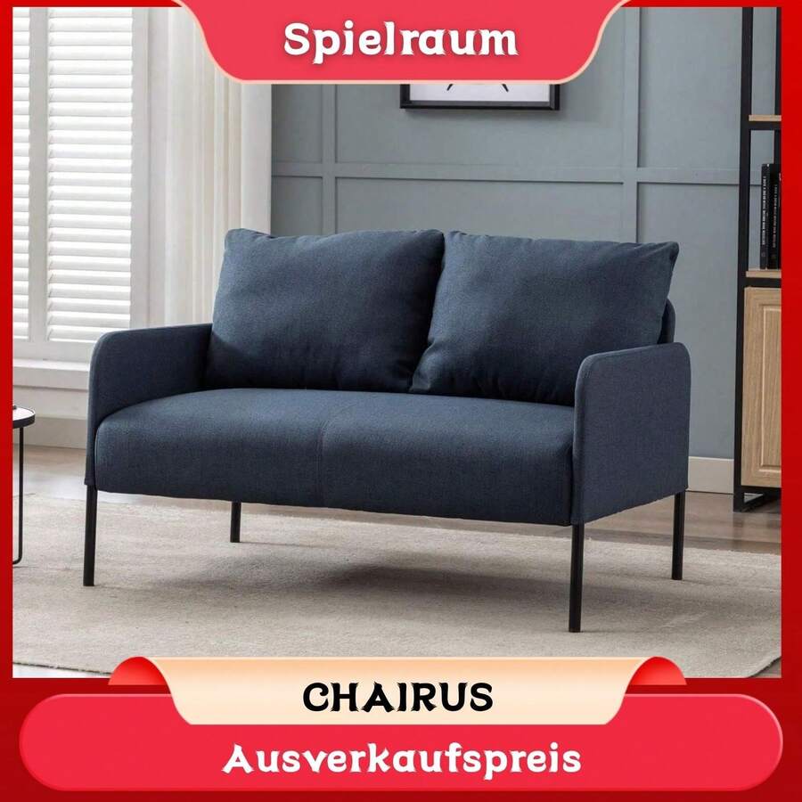 Chairus 2 Seater Fabric Sofa With Armrests Modern Linen Double Sofa Upholstered Armchair Couch For Living Room Bedroom