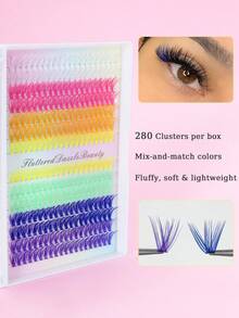 280 piezas DIY 7 colores del arcoíris 12mm pestañas postizas individuales en forma de D | Reutilizables para mezclar y combinar para Halloween, Acción de Gracias, Navidad, Año Nuevo, fiestas, cosplay, maquillaje glamoroso creativo