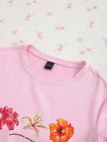 Playeras modernas estampadas con flores tropicales – Juveniles, cómodas y versátiles - Rosa - Ver 3