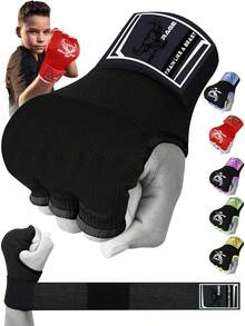 Guantes de Boxeo de Gel para Manos MMA 75 cm Largo Acolchados elásticos Saco Boxeo rápido Entrenamiento Muay Thai Vendas para Hombres Mujeres y niños - NEGRO02 - Ver 1