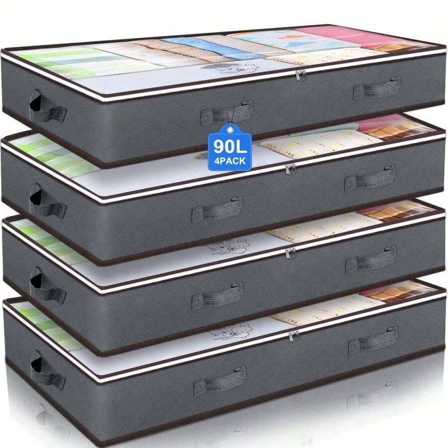 4x Underbed Bag Underbed Chest Of Drawers, Underbed Storage Bag 100x50x18cm - Xám - Xem 1