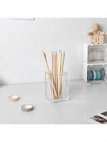 1pc Transparent Acrylic Pencil Holder - Made Of PP Material, For Organizing Pencils, Brushes And Stationery - Suitable For School, Office And Desk Use, Stationery Organizer, Plastic Organizer