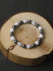 YAUKIA 8毫米白绿松石赤铁矿能量保护手链 疗愈冥想 开启新篇章 好运手链 男女适用