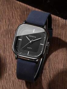 Conjunto de 3 piezas con cinturón de hombre, reloj de cuarzo con esfera cuadrada y sencilla, adecuado para festivales, fiestas, viajes y uso diario, el mejor regalo para hombres