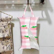 1 pieza/2 piezas/4 piezas Soporte para toallas de papel con estampado de frutas lindas - Caja de pañuelos de tela de poliéster rectangular con cuerda colgante, adecuada para sala de estar, dormitorio, baño y coche, accesorio de decoración del hogar de moda, patrón elegante, estructura duradera, almacenamiento funcional