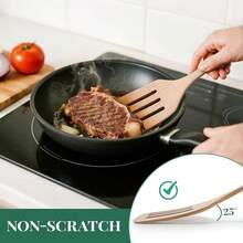 FG-Soup Spoons3cs Wooden Las, 12inch Long Handle Flat La Set Nonstick Ans, Multiuse Wooden Soons O, Wood O Utensil Frying, Fliing, Scing, And Rningdinnerware Gold Spoon