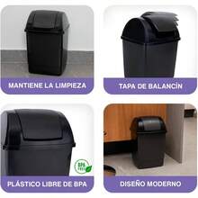 JOY - Bote de Basura Rectangular, Pack de 2, con Tapa de Balancn, para Mantener la Limpieza en el Hogar Oficina, 13 Litros de Capacidad, Plstico Libre de BPA, Negro - NEGRO - Ver 4