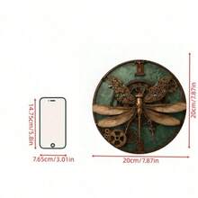 1pc Steampunk Dragonfly Metal Wall Art, Vintage 7.8x7.8 Inch Sign With Gears And Floral Decor, Rustic Copper Green Decorative Plaque, 2D Print, Iron Wall Decor, Suitable For Vintage Wall Art, Wall Decoration, Room Decor, Home Decor, Restaurant Decor, Bar Decor, Cafe Decor, Garage Decor, Garden Decor, Indoor And Outdoor Decoration Gifts Birthday Graduation - 彩色 - 查看 3