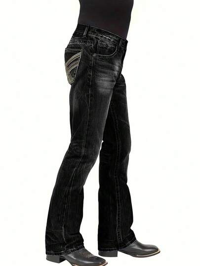 Jeans évasés rétro pour hommes, brodés, mode, décontractés