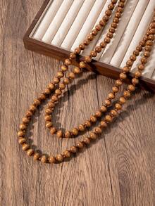 1 件波西米亚风格复古时尚串珠项链，采用简约独特的木制手工设计，适合男士和女士，长项链，念珠项链，个性项链，项链堆叠，棕色项链，女士珠宝 - 彩色 - 查看 3