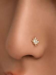 1pc S925 Sterling Silver Gold Mini Zirconia Eight-Pointed Star Nose Stud/Ear Stud/Lip Stud - Gold-Plated Hypoallergenic - Small And Exquisite Men's And Women's Unisex Facial Piercing Jewelry - Sterling Silver Jewelry - Fashionable And Personalized Hip-Hop - Suitable For Daily Wear