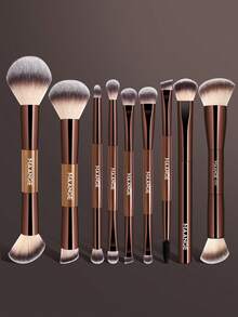 MAANGE Juego de 7/8/9/13 piezas de brochas de maquillaje, incluye brocha para rostro, brocha para polvo, brocha para rubor, brocha para corrector, brocha para contorno, brocha para sombra de nariz, brocha para sombra de ojos, brocha de detalle, brocha para base, brocha para iluminador. Adecuado para maquillaje diario, esencial de maquillaje para viajes, regalo para amigos - Marrón - Ver 4