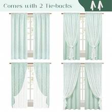 Linen Curtains For Living Room, Double Layer Curtain 84 Inch Length 2 Panels, Farmhouse Rod Pocket Drapes With Tiebacks, Light Filtering Window Treatment For Bedroom, 52 X 84 Inch, Light Green - 淺綠色52Wx84LPackof2 - 查看 5