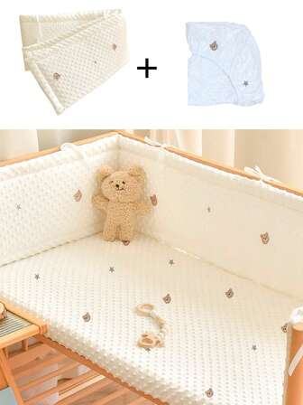 1 Set Baby Crib Bedding, Includes Crib Sheet + 2M Crib Bumper, Newborn Embroidered Soft & Comfortable Crib Sheet, 1-Piece Soft Padded Crib Rail Guard, Machine Washable, All Season