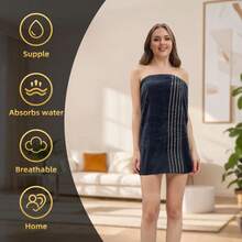 两件套浴室毛巾套装，2条珊瑚绒浴巾，金色滚边，柔软吸水，不起毛，男女通用，适用于居家、沙滩、泳池。尺码可选：1条毛巾（40厘米 x 80厘米）和1条超大浴巾（90厘米 x 170厘米）。浴室装饰，秋季装饰，美容院和家居浴室返校季加厚吸水浴巾刺绣浴室毛巾，圣诞礼物，运动毛巾套装，居家酒店使用。 - 黑色 - 查看 4