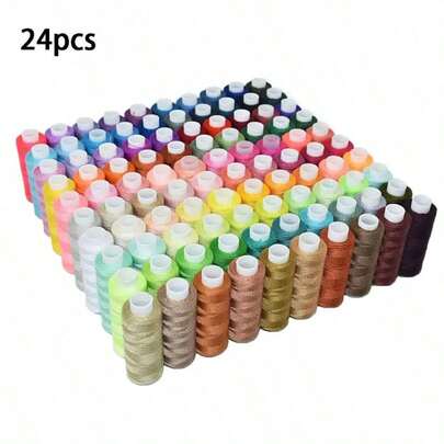 24 Pcs Multi-Purpose DIY Sewing Thread, Polyester Sewing Thread, Suitable For Beginners, Tailors, As Well As Hand Sewing And Machine Sewing, Ideal For Emergencies, Travel, DIY And Home Use (Random Colors)