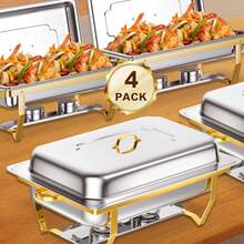 Chafing Dish Buffet Set 2/4 Pack 8QT 316 Stainless Steel Food Warmer Chafer Complete Set For Home Party, Buffets, Wedding,Rectangular Semi-Gold-Plated Stainless Steel Chafing Dish Set, Buffet Warmer For Hotel Catering, Parties, Weddings, Gold - Vàng 4PK - Xem 2