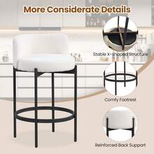 Boucle Counter Stools Set Of 4 W/Curved Backrest Metal Frame Comfy Footrest - 米色和黑色 - 查看 8