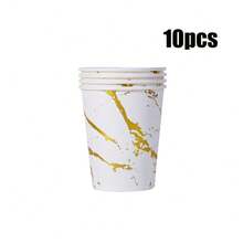 10pcs/20pcs/40pcs/60pcs Gold Marble Texture Paper Cups, 9oz Capacity. White Cup Bottom With Prominent Gold Texture, Resembling Natural Marble. Suitable For Serving Coffee, Tea, Hot Chocolate And Various Hot Beverages, Gold Paper Coffee Cups - White - View 10