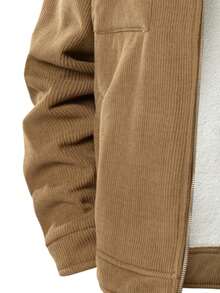 1pc Men's Corduroy Collar Long Sleeve Jacket, Fleece Lined Winter Coat, Comfortable For Autumn/Winter, Versatile For Commuting, Machine Washable, Christmas Gift, Old Money Style