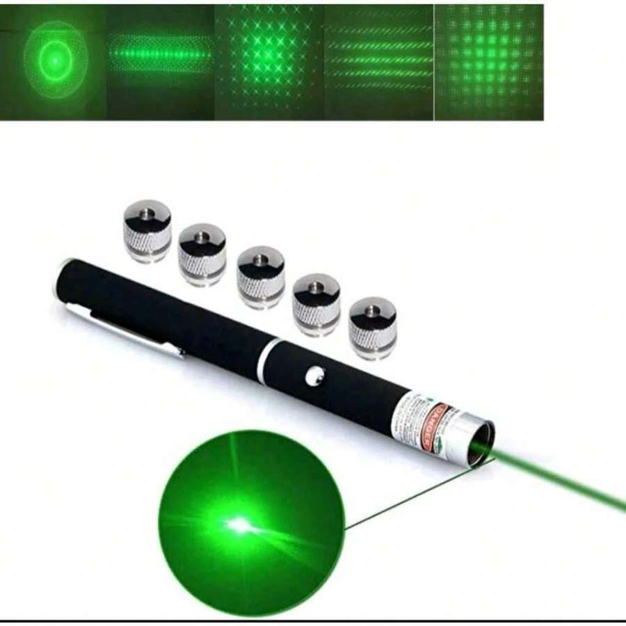 Caneta Laser Pointer Verde 5000MW Profissional 5 Pontas - Verde - Visão 1
